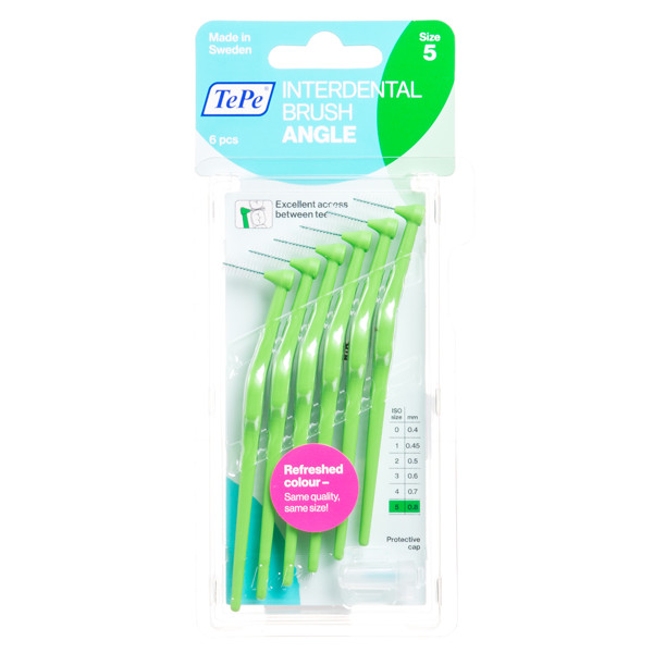 TEPE ANGLE, dantų šepetėlis tarpdančiams, 0,8 mm, žali, 6 vnt.